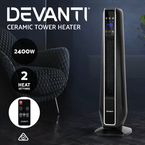 Devanti Electric Ceramic Tower Fan Heater  2400W Black