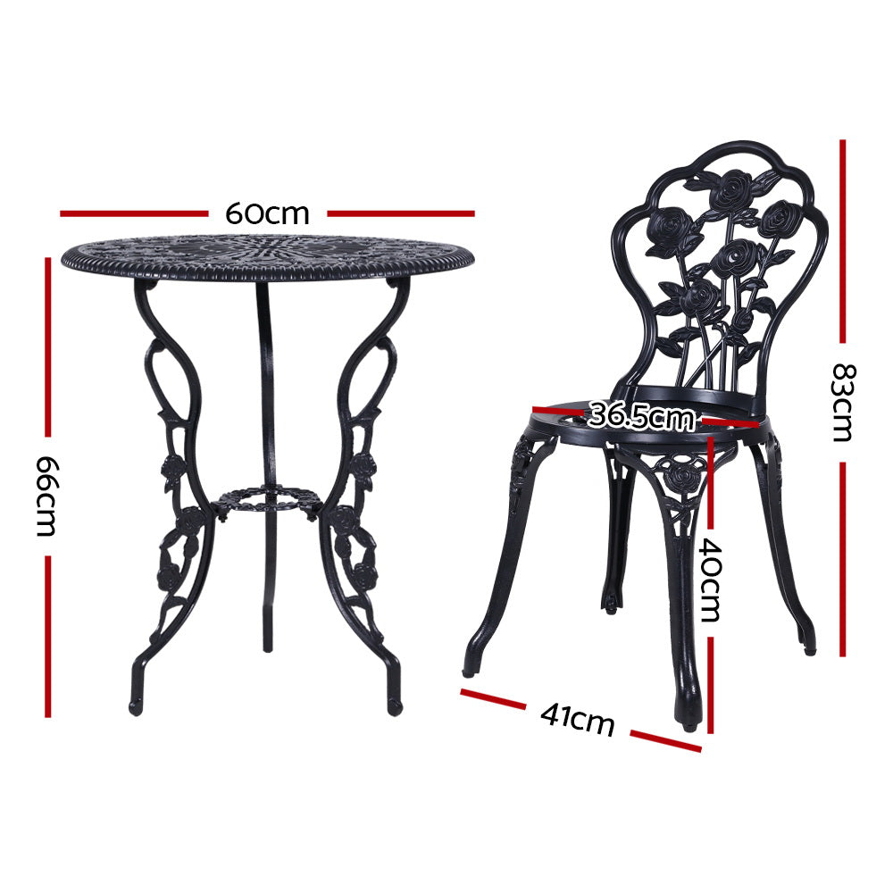 Gardeon 3PC Outdoor Setting Cast Aluminium - Black