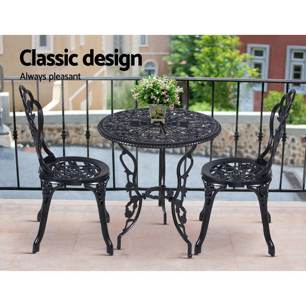 Gardeon 3PC Outdoor Setting Cast Aluminium - Black
