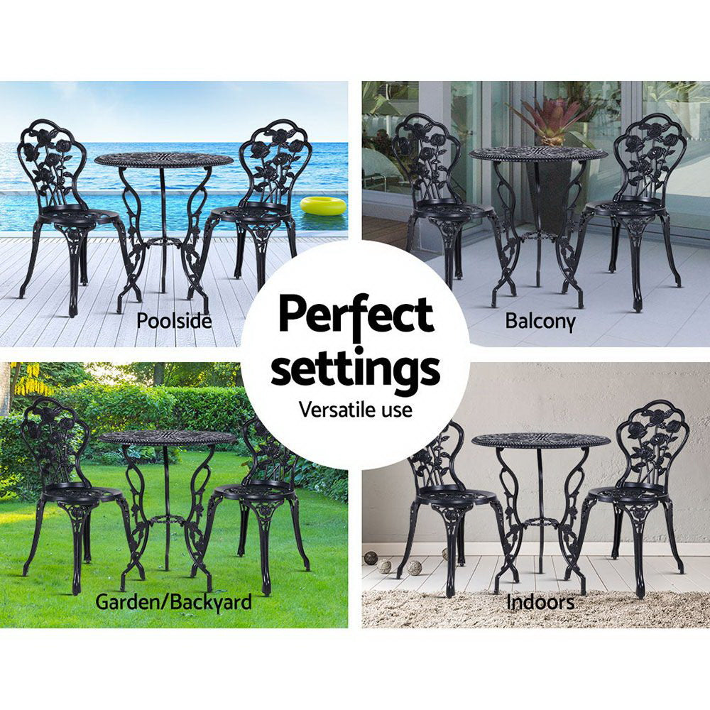 Gardeon 3PC Outdoor Setting Cast Aluminium - Black