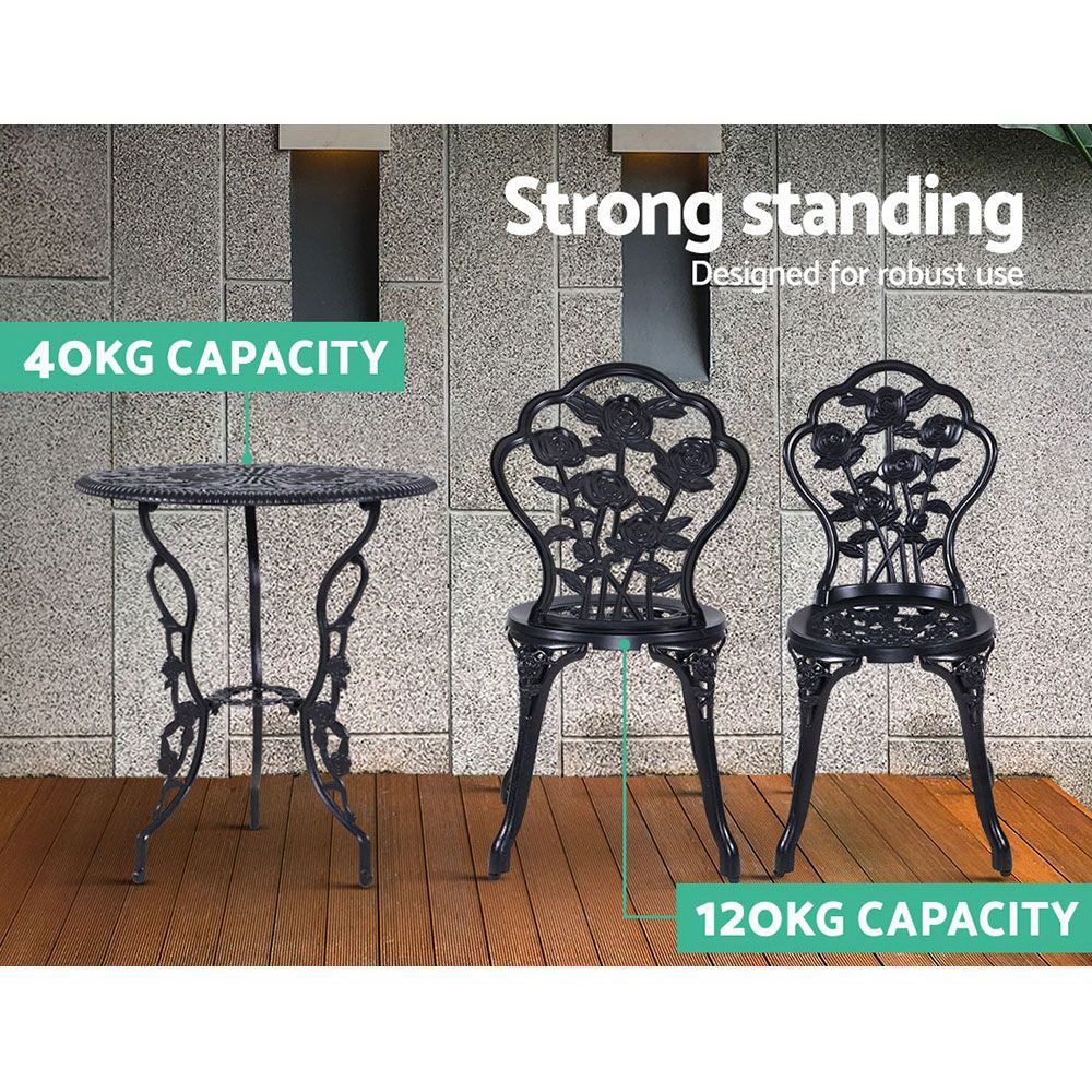 Gardeon 3PC Outdoor Setting Cast Aluminium - Black