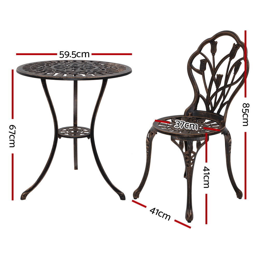 Gardeon 3PC Outdoor Setting Cast Aluminium Bistro - Bronze