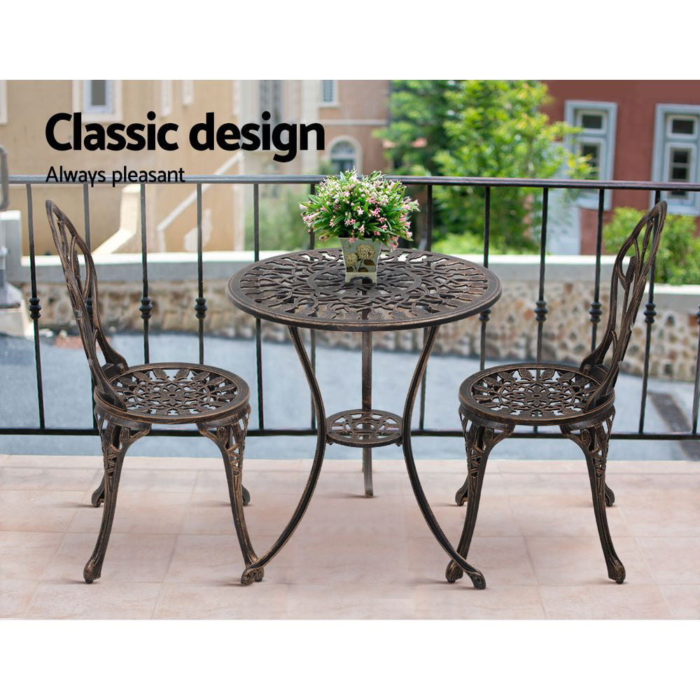 Gardeon 3PC Outdoor Setting Cast Aluminium Bistro - Bronze