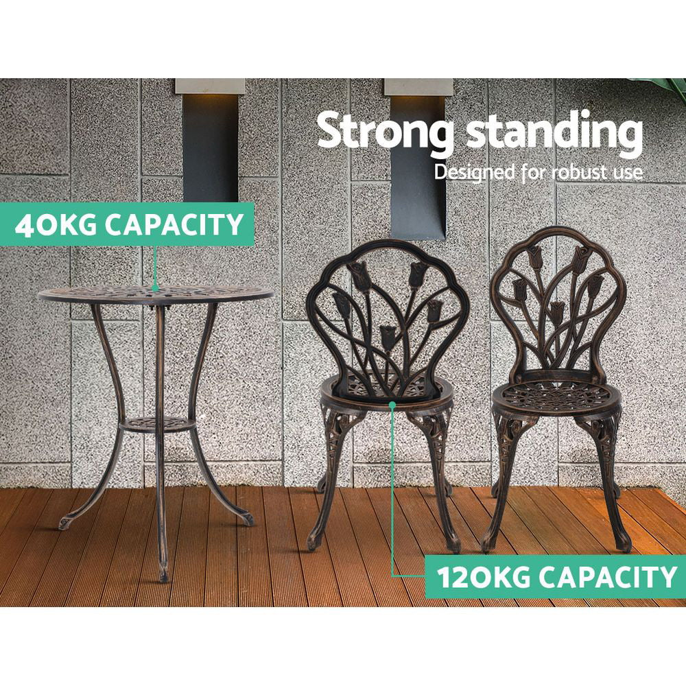 Gardeon 3PC Outdoor Setting Cast Aluminium Bistro - Bronze
