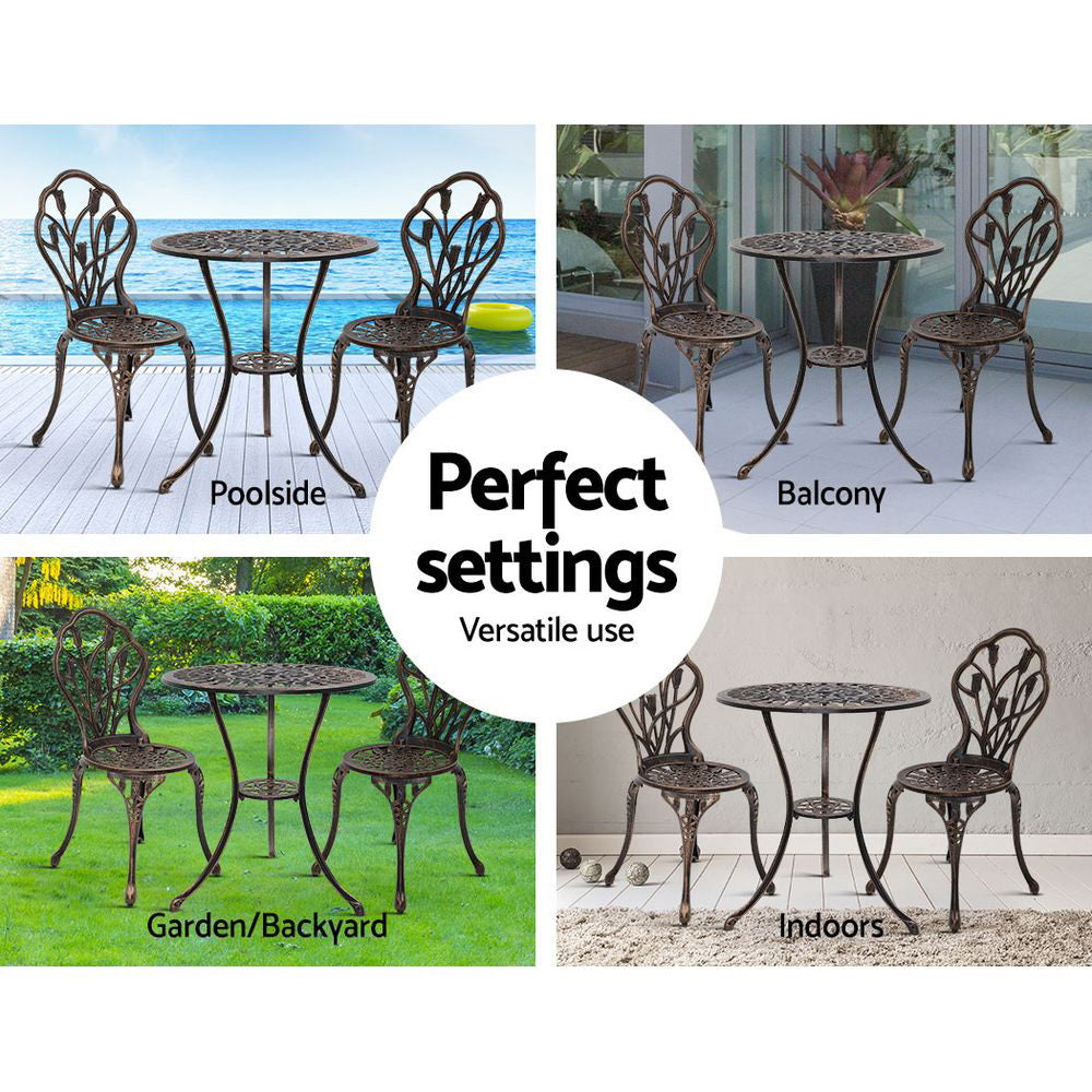 Gardeon 3PC Outdoor Setting Cast Aluminium Bistro - Bronze