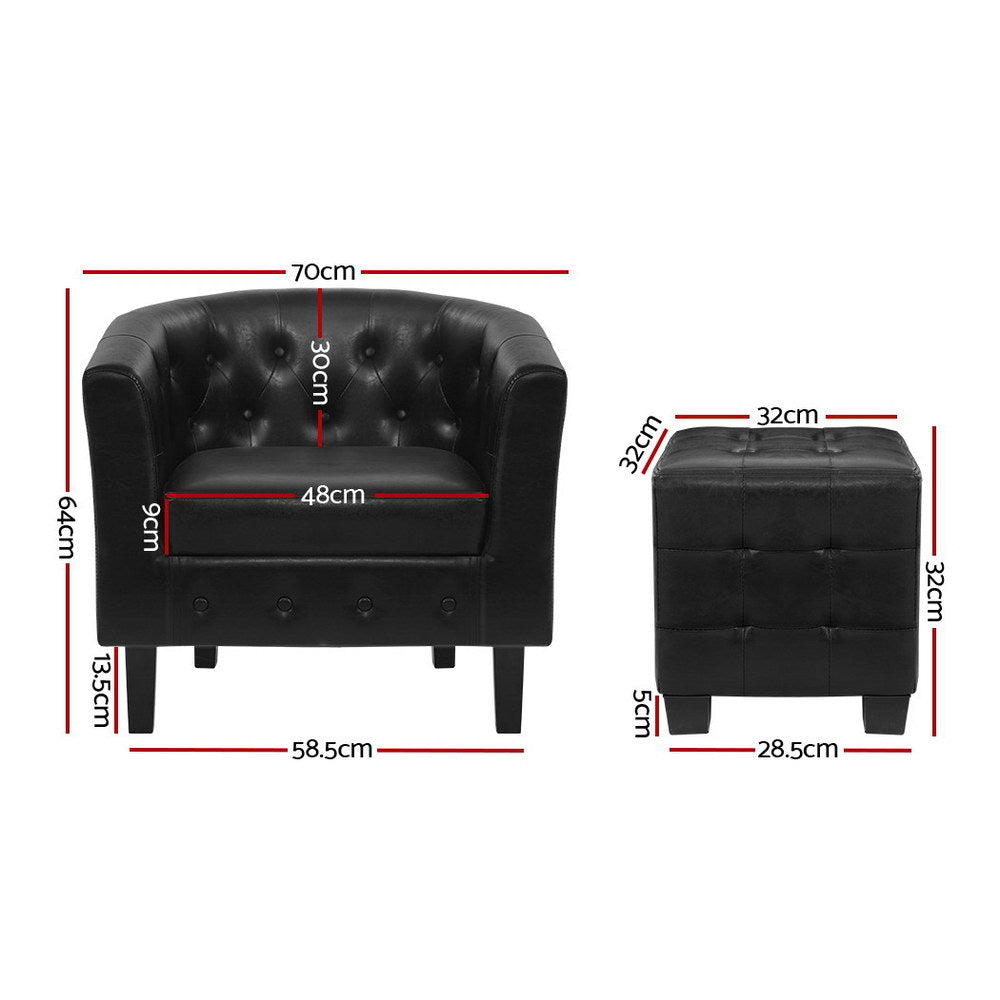Artiss Armchair Ottoman Tub Accent  PU Leather - Black
