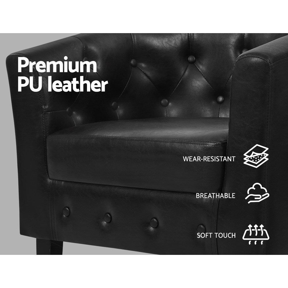 Artiss Armchair Ottoman Tub Accent  PU Leather - Black
