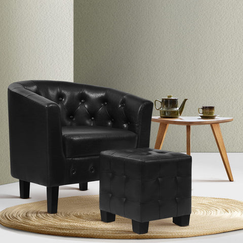 Artiss Armchair Ottoman Tub Accent  PU Leather - Black