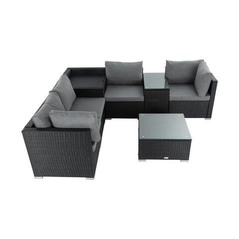 7PC Outdoor Wicker Lounge Set with Storage Corner Black