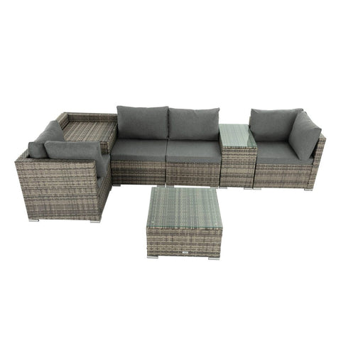 7PC Outdoor Wicker Lounge Set with Storage Corner  Grey